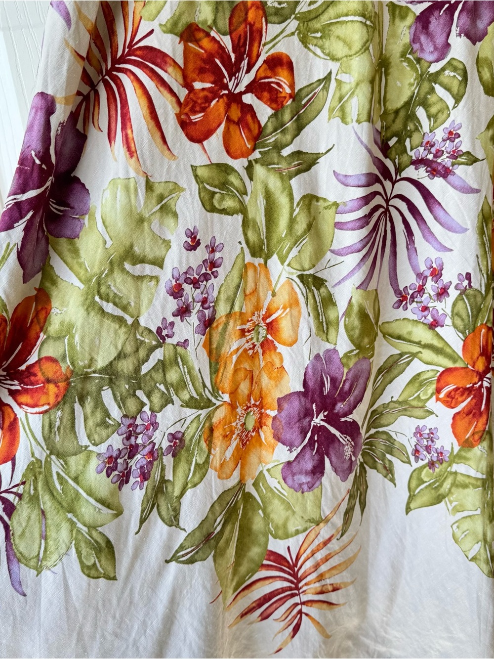 Talbots Linen Silk Midi Skirt 14P Tropical Hibiscus Print Resortwear Old Money - Picture 4 of 8